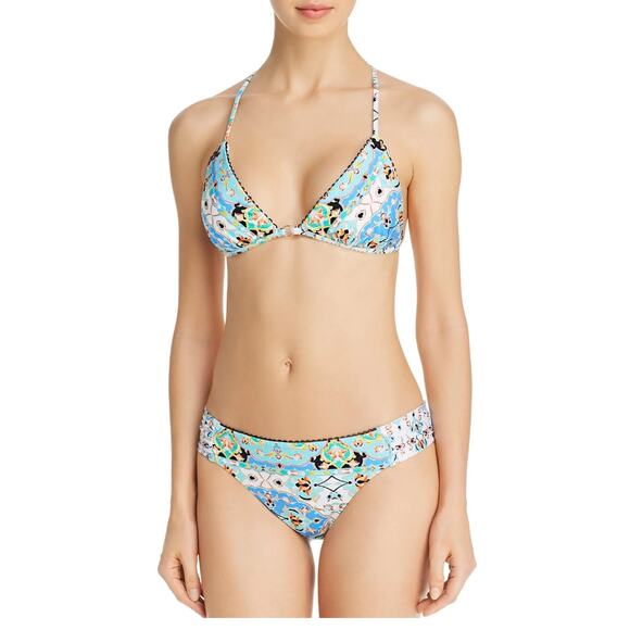 Nanette Lepore 2PC Bikini Blue Plunging Triangle Swimwear Top & Bottom 6 NWT - Picture 1 of 10